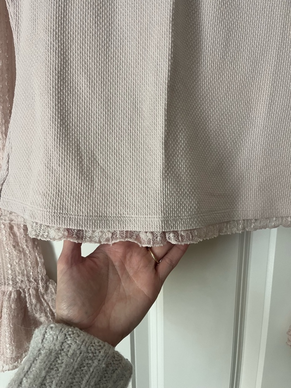 Free People Lace Panel Mock Neck Long Sleeve Top - Blush - Picture 3 of 10